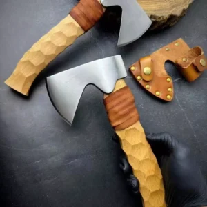 DC53 Alloy Steel Axe by HikingElements - Tactical Hatchet with Wood Handle.