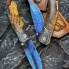 Damascus Folding Knife with Dragonskin Design by HikingElements - EDC & Survival Tool.