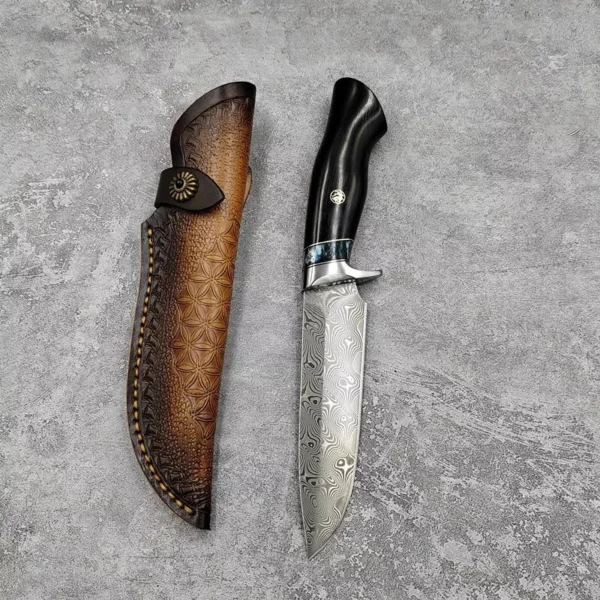 Handmade VG10 Damascus Steel Hunting Knife with Ebony Handle - HikingElements