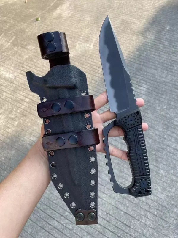 Miller Bros Full-Tang A8 Steel Tactical Knife by HikingElements - G10 Handle Heavy Duty Tool.