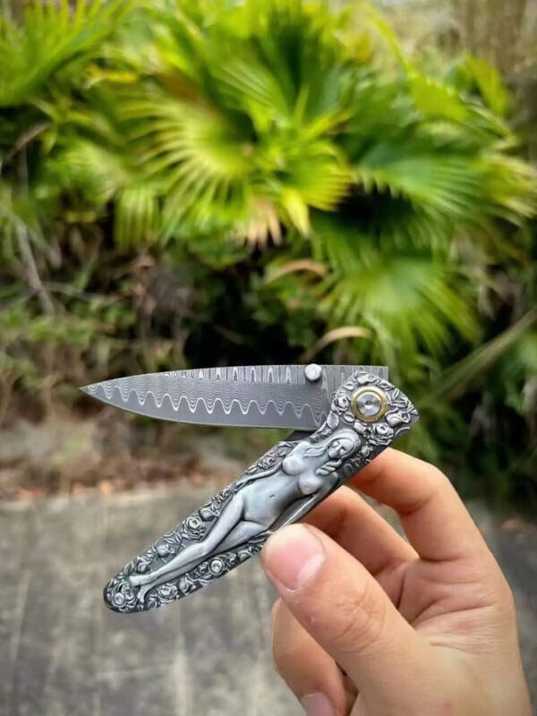 Damascus Steel Folding Knife - High Hardness, Sharp EDC Pocket Hunting Tool