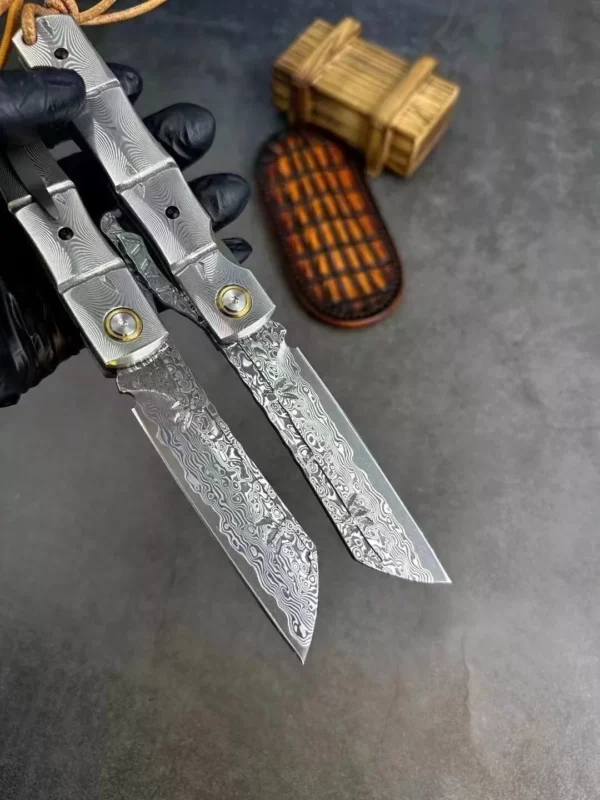 82-Layer Japanese Damascus Steel Hunting Knife by HikingElements - Folding Pocket Tool.