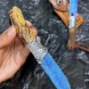 Damascus Folding Knife with Dragonskin Design by HikingElements - EDC & Survival Tool.