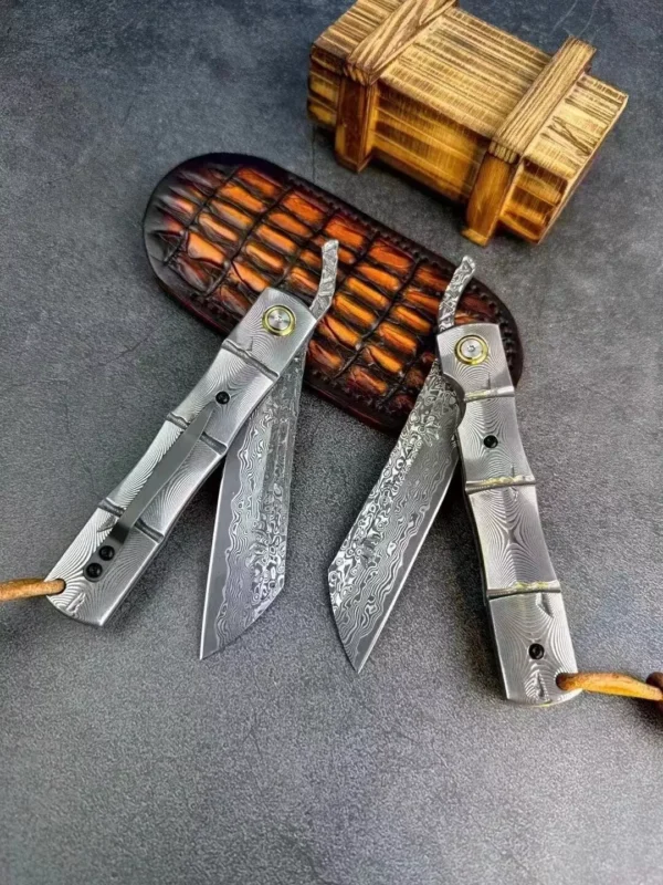 82-Layer Japanese Damascus Steel Hunting Knife by HikingElements - Folding Pocket Tool.