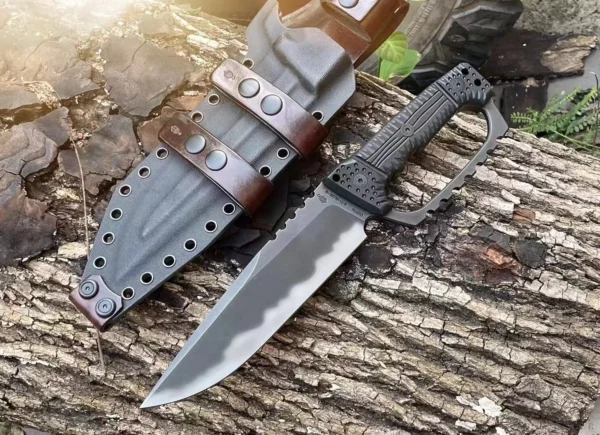 Miller Bros Full-Tang A8 Steel Tactical Knife by HikingElements - G10 Handle Heavy Duty Tool.