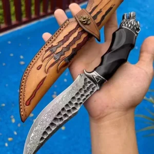Handmade 75-Layer VG10 Damascus Steel Survival Bowie Knife with Black Blade - HikingElements