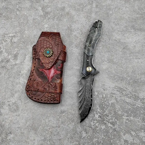 Ball Bearing Handmade Damascus VG10 Steel Pocket Knife by HikingElements - Folding Outdoor Tool.