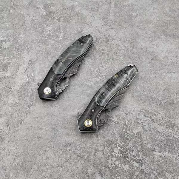 Ball Bearing Handmade Damascus VG10 Steel Pocket Knife by HikingElements - Folding Outdoor Tool.