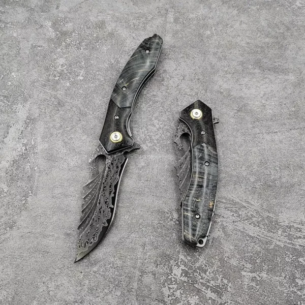 Ball Bearing Handmade Damascus VG10 Steel Pocket Knife by HikingElements - Folding Outdoor Tool.