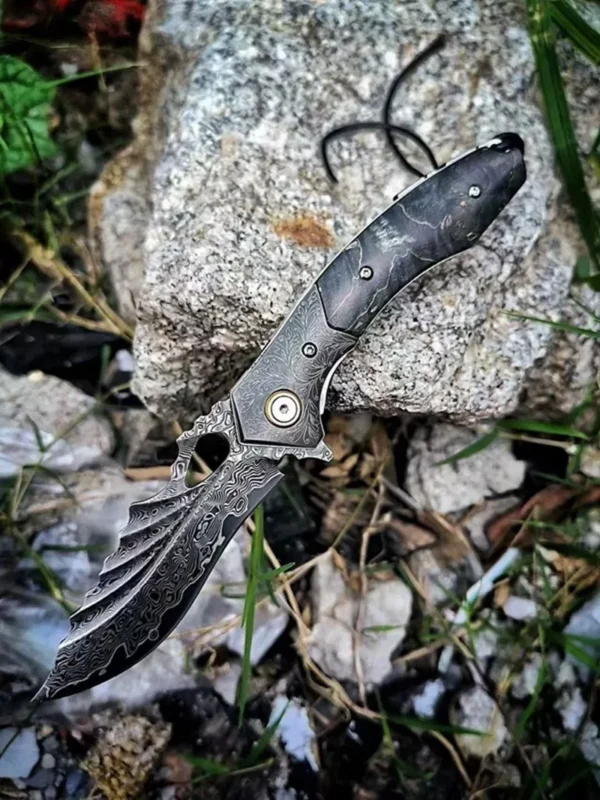 Ball Bearing Handmade Damascus VG10 Steel Pocket Knife by HikingElements - Folding Outdoor Tool.