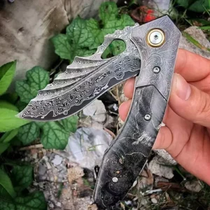 Ball Bearing Handmade Damascus VG10 Steel Pocket Knife by HikingElements - Folding Outdoor Tool.