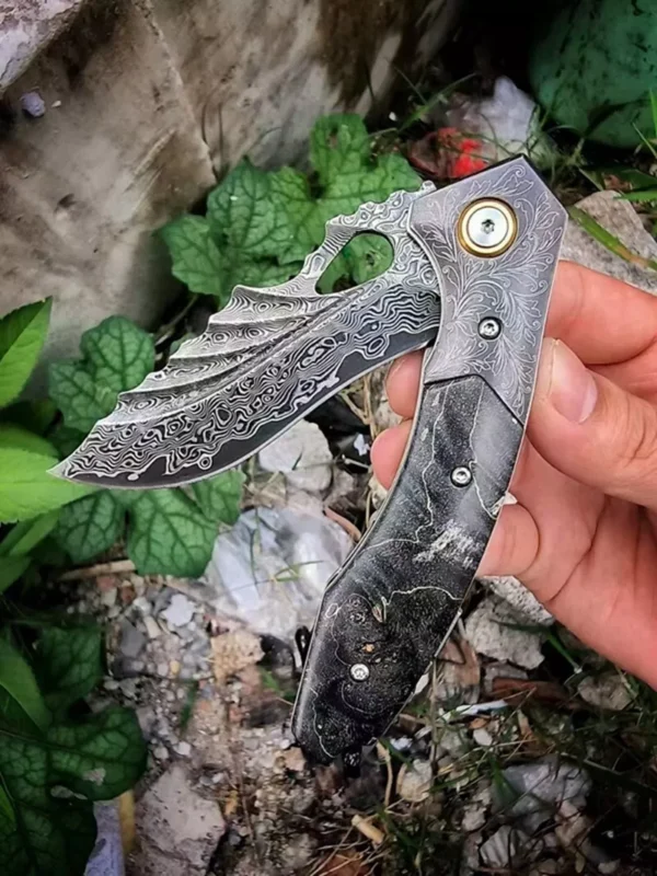 Ball Bearing Handmade Damascus VG10 Steel Pocket Knife by HikingElements - Folding Outdoor Tool.