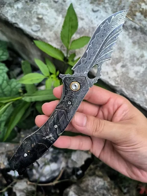 Ball Bearing Handmade Damascus VG10 Steel Pocket Knife by HikingElements - Folding Outdoor Tool.
