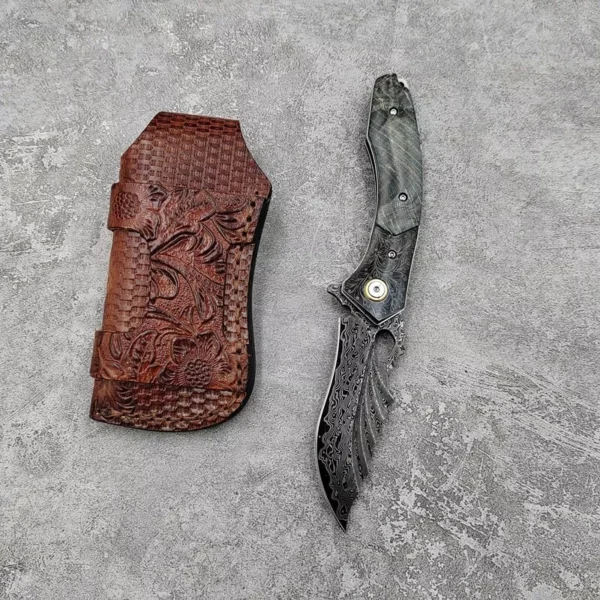 Ball Bearing Handmade Damascus VG10 Steel Pocket Knife by HikingElements - Folding Outdoor Tool.
