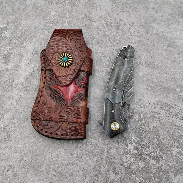 Ball Bearing Handmade Damascus VG10 Steel Pocket Knife by HikingElements - Folding Outdoor Tool.