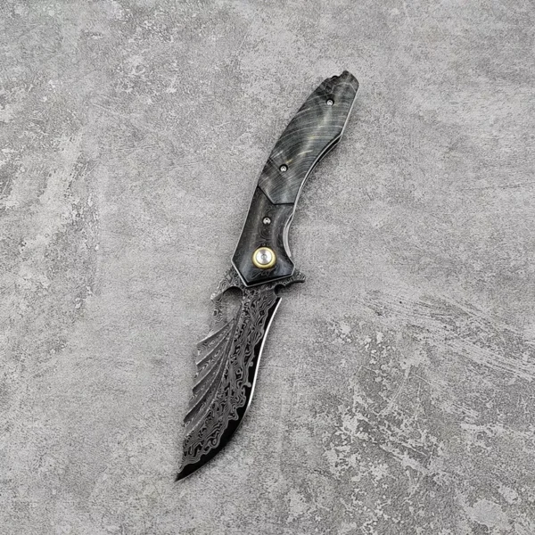 Ball Bearing Handmade Damascus VG10 Steel Pocket Knife by HikingElements - Folding Outdoor Tool.