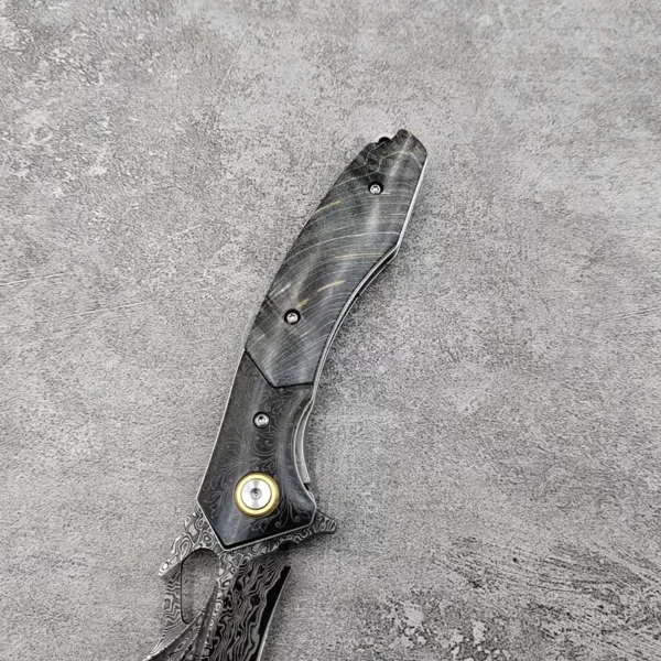 Ball Bearing Handmade Damascus VG10 Steel Pocket Knife by HikingElements - Folding Outdoor Tool.