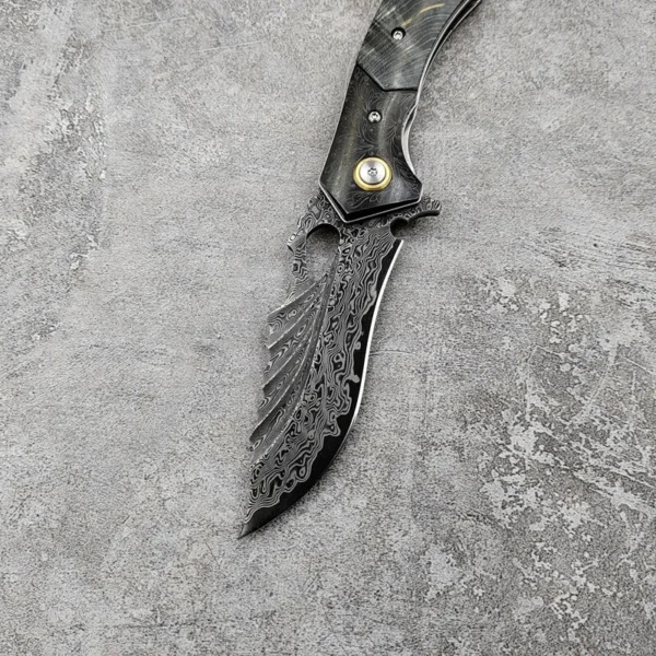 Ball Bearing Handmade Damascus VG10 Steel Pocket Knife by HikingElements - Folding Outdoor Tool.