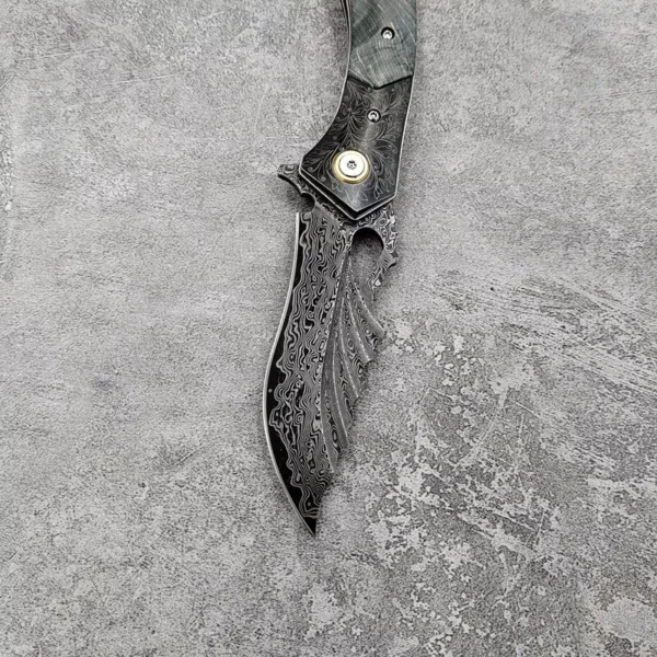 Ball Bearing Handmade Damascus VG10 Steel Pocket Knife by HikingElements - Folding Outdoor Tool.
