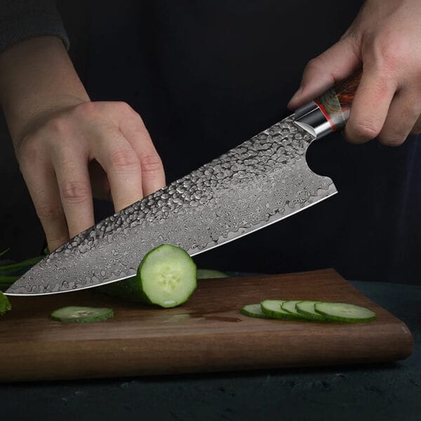 Handmade Damascus steel chef knife with leather sheath - HikingElements
