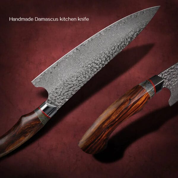 Handmade Damascus steel chef knife with leather sheath - HikingElements