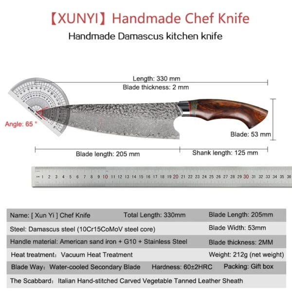 Handmade Damascus steel chef knife with leather sheath - HikingElements