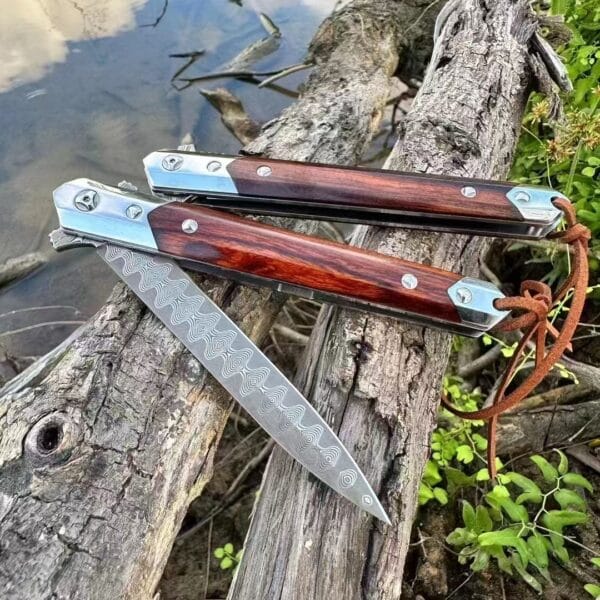 Damascus Steel VG10 Blade Folding Knife Wooden Handle Ball Bearing Camping Portable Hunting Knife Outdoor EDC Tool