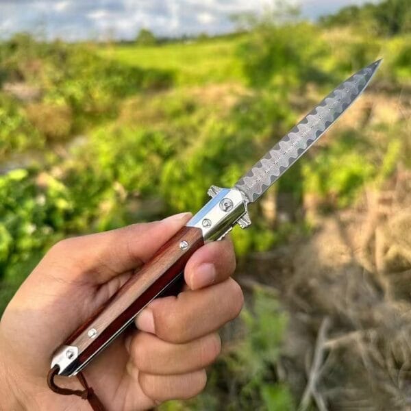 Damascus Steel VG10 Blade Folding Knife Wooden Handle Ball Bearing Camping Portable Hunting Knife Outdoor EDC Tool