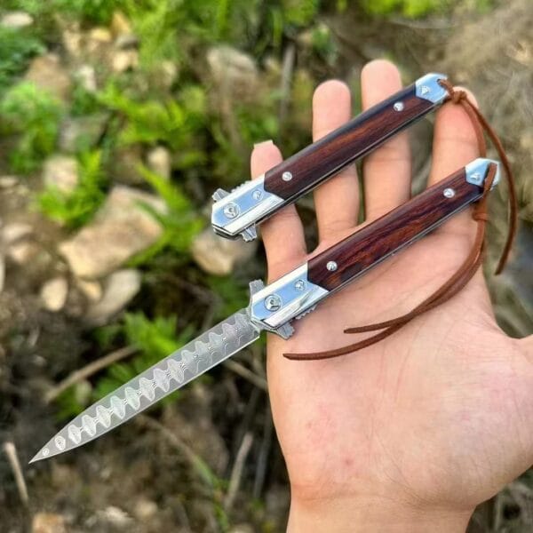 Damascus Steel VG10 Blade Folding Knife Wooden Handle Ball Bearing Camping Portable Hunting Knife Outdoor EDC Tool