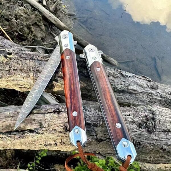 Damascus Steel VG10 Blade Folding Knife Wooden Handle Ball Bearing Camping Portable Hunting Knife Outdoor EDC Tool