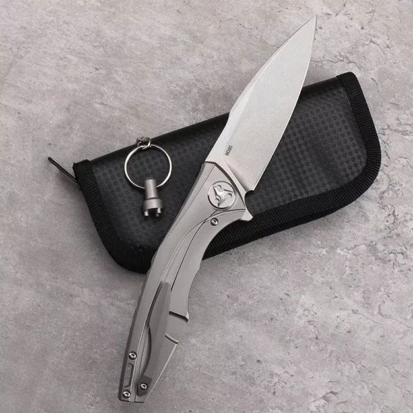 Drop Point Folding Knife with M390 Powder Steel Blade and Titanium Handle - HikingElements