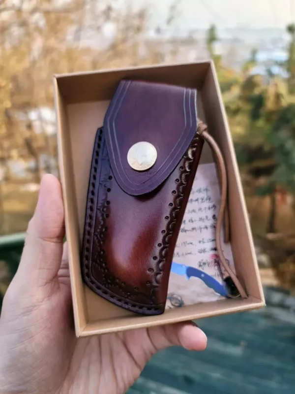 Drop Point Damascus Steel Folding Knife with Wood Handle for EDC - HikingElements