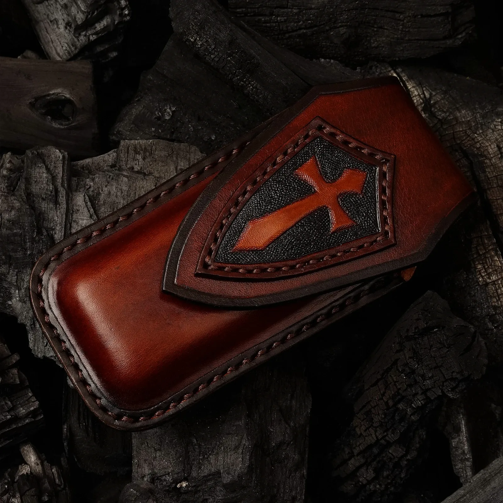 Damascus EDC Folding Knife by HikingElements - Wood Handle Compact Tool.