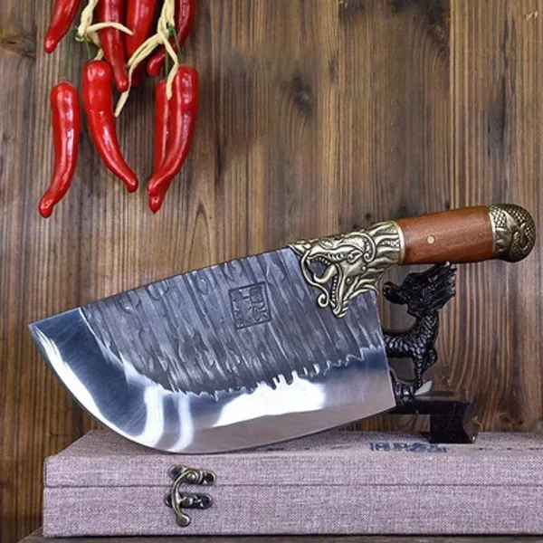 9-inch chef butcher knife showcasing the sharp blade and craftsmanship - Hikingelements