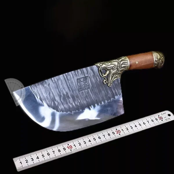 9-inch chef butcher knife showcasing the sharp blade and craftsmanship - Hikingelements