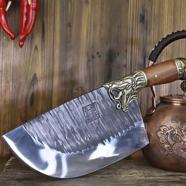 9-inch chef butcher knife showcasing the sharp blade and craftsmanship - Hikingelements
