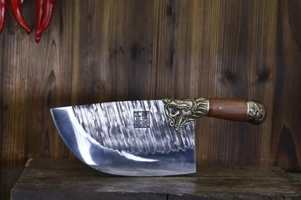 9-inch chef butcher knife showcasing the sharp blade and craftsmanship - Hikingelements