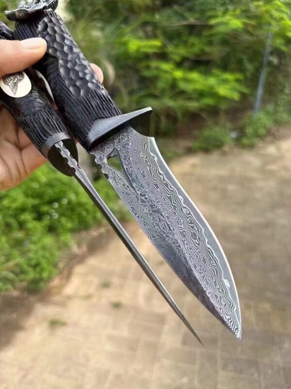 Handmade VG10 Damascus Steel Elephant Head Handle Survival Knife - HikingElements