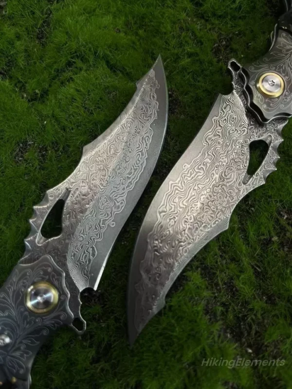 Japanese Damascus Steel Pocket Knife by HikingElements - Carbon Fiber Folding Tool.