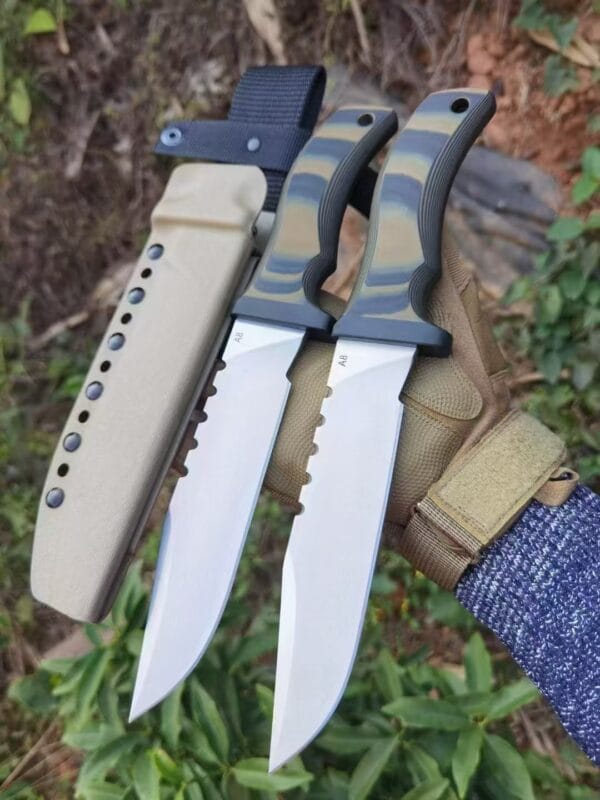 Mad Dog A8 Steel Hunting Knife with black G10 handle and Kydex sheath By Hikingelements