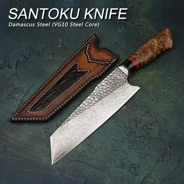 Japanese-style VG10 Damascus steel Santoku knife for chefs - HikingElements