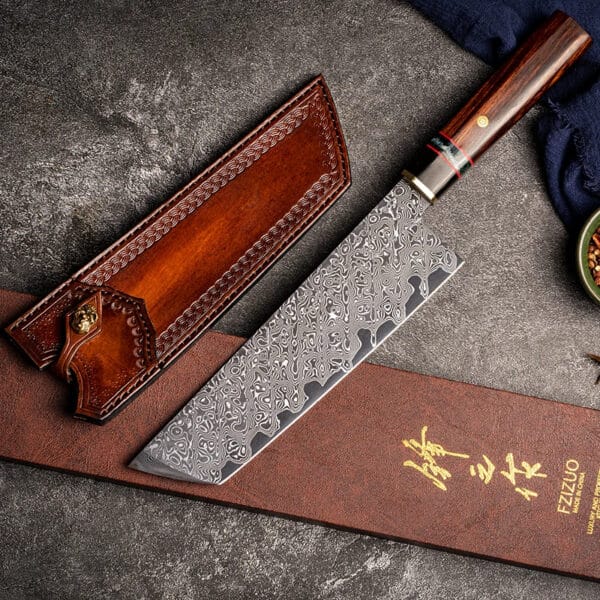8-inch Japanese Nakiri chef knife in VG10 Damascus steel by HikingElements