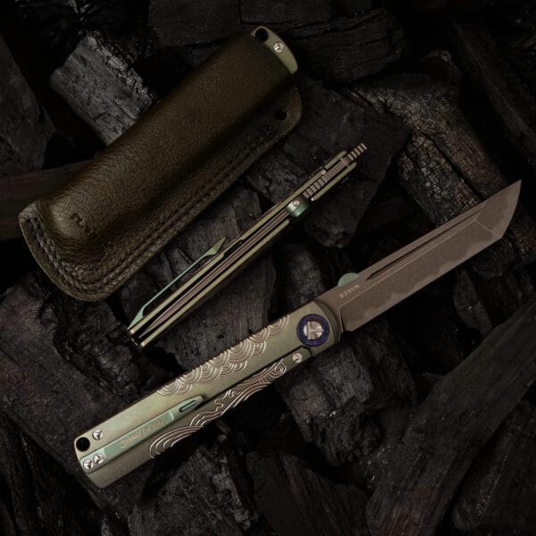 TC4 Titanium Alloy Handle Folding Knife by HikingElements - CPM-S35VN Steel.