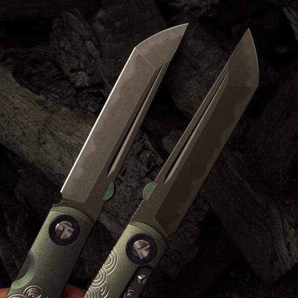 TC4 Titanium Alloy Handle Folding Knife by HikingElements - CPM-S35VN Steel.