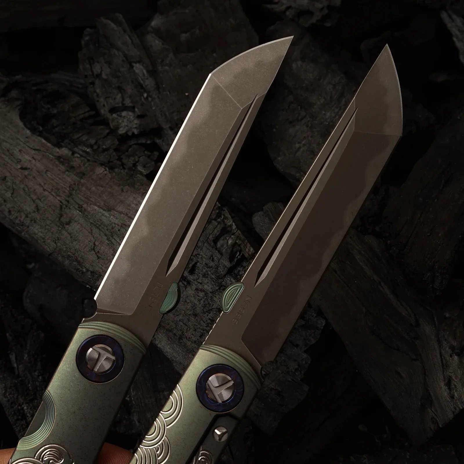 TC4 Titanium Alloy Handle Folding Knife by HikingElements - CPM-S35VN Steel.