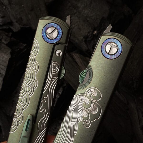 TC4 Titanium Alloy Handle Folding Knife by HikingElements - CPM-S35VN Steel.