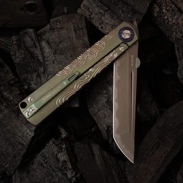 TC4 Titanium Alloy Handle Folding Knife by HikingElements - CPM-S35VN Steel.