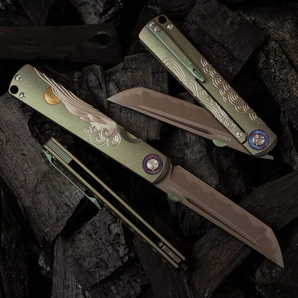 TC4 Titanium Alloy Handle Folding Knife by HikingElements - CPM-S35VN Steel.