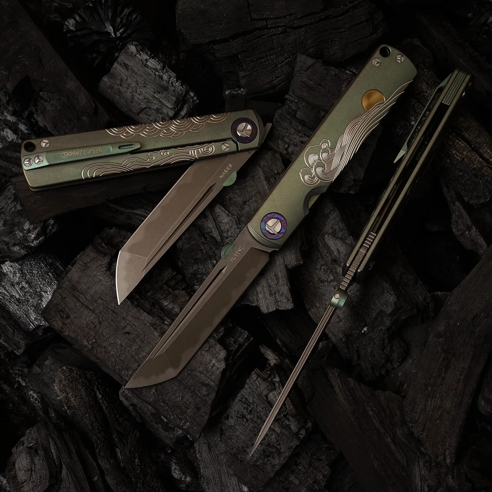 TC4 Titanium Alloy Handle Folding Knife by HikingElements - CPM-S35VN Steel.