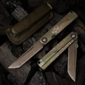 TC4 Titanium Alloy Handle Folding Knife by HikingElements - CPM-S35VN Steel.